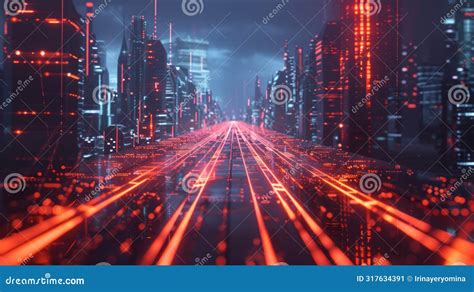 Futuristic Firewall Barrier Protecting Digital Cityscape Stock Image