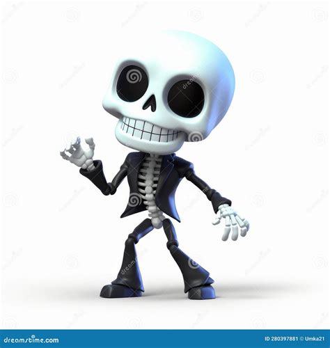 Cute Skeleton in a Black Costume, with a Big Head in Cartoon Style, on ...