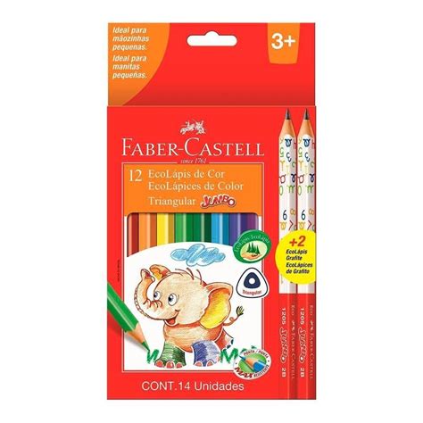 Lapis De Cor Jumbo 12 Cores 2 Lapis Grafite Faber Castell Papelaria