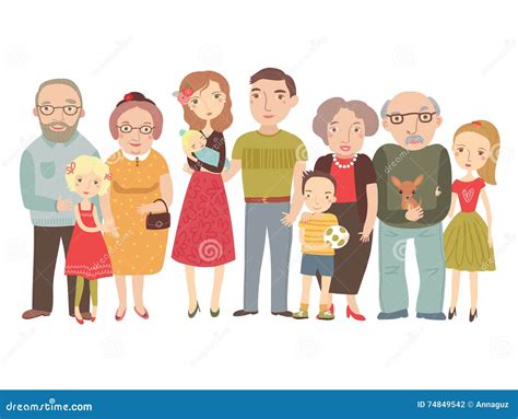 Familia Grande Mamá Papá Niños Abuelos Ilustración Del Vector