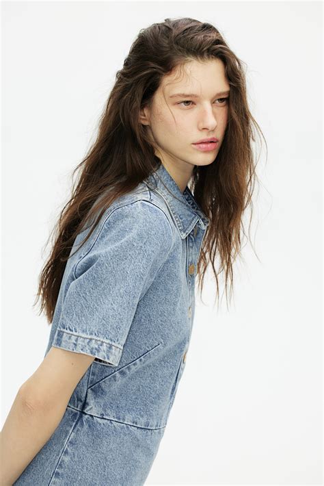 Women's Denim blue Denim Dress with Collar | H&M CA