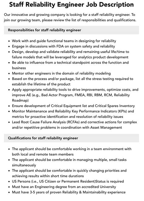 Staff Reliability Engineer Job Description Velvet Jobs