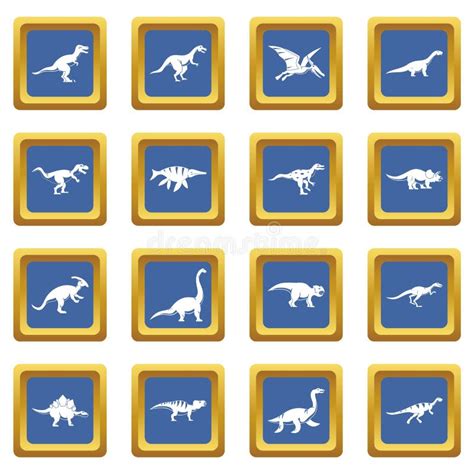 Iconos Del Dinosaurio Fijados Azules Ilustración del Vector