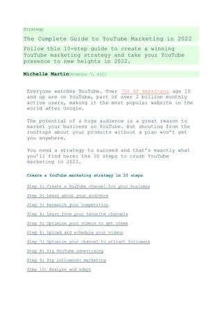 The Complete Guide To Youtube Mkting 2022 Docx