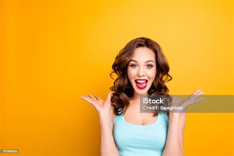 Wow Yes Omg Portrait With Copy Space Empty Place Of Astonished Impressed Girl With Hairdo