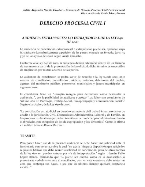 Pdf Resumen De Derecho Procesal Civil Parte General Obra De Hern N