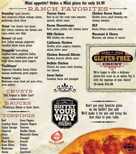 Menu at Pizza Ranch pizzeria, Denison