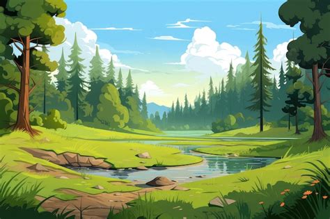 Premium Ai Image Summer Forest Landscape Illustration