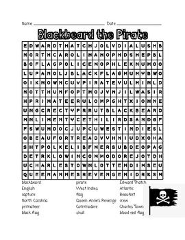 Blackbeard The Pirate Word Search By Learning Is Lots Of Fun TPT