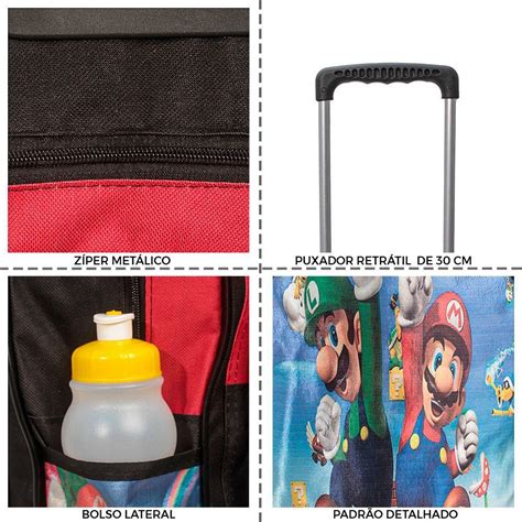 Kit Mochila Escolar Infantil Super Mario E Luigi Rodinhas Toys 2U