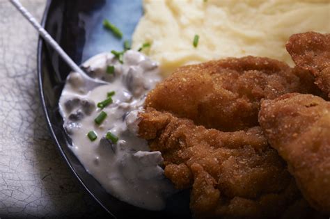 Chicken Schnitzel Mushroom Sauce And Potato Mash Underwraps Caterers