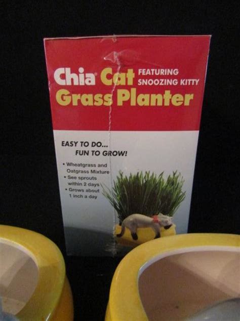 Chia Cat Grass Planter Featuring Snoozing Kitty One Set New In Box With Two Additional Planters