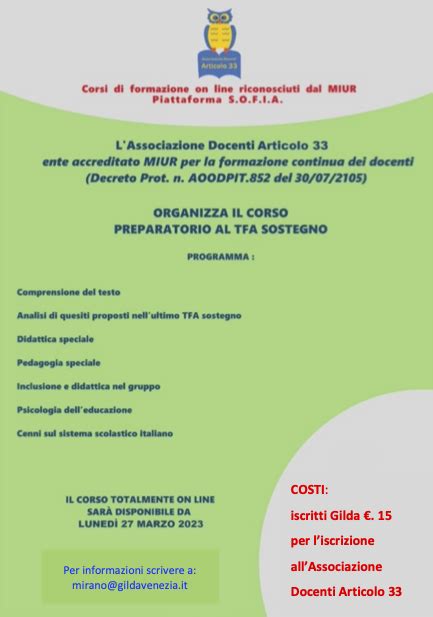 Corsi Di Preparazione Al Tfa Sostegno Gilda Venezia