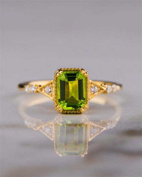 2 50Ct Emerald Cut Green Peridot Women S Engagement Ring 14K Yellow