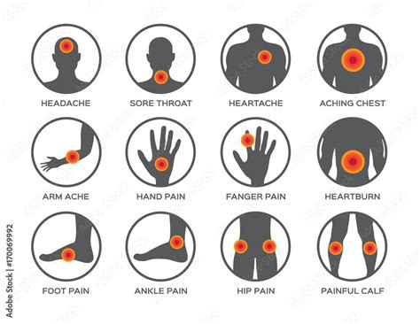 body pain icon set vector / headache sore throat heartache aching chest ...