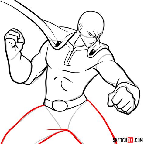 How To Draw Fighting Saitama In 12 Steps Sketchok Easy Drawing Guides