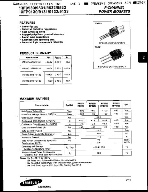 IRF9530 Datasheet 1 6 Pages SAMSUNG P CHANNEL POWER MOSFETS