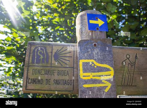 Camino de Santiago symbols. Pilgrimage concept. Directional signs of Camino de Santiago, Spain ...