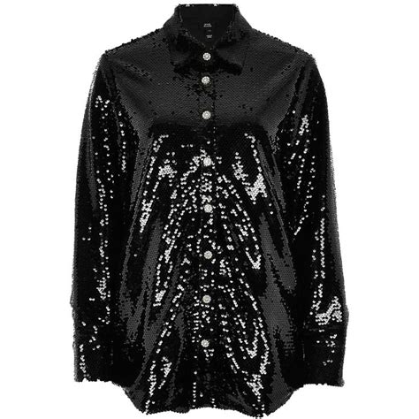 Black Sequin Embellished Long Sleeve Shirt River Island Black Sequins Long Sleeve Shirts