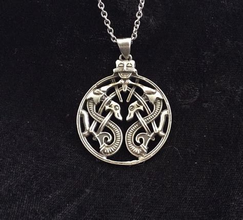 Large Handcast Silver Norse Celtic Heavy Dragons Pendant Free Cable