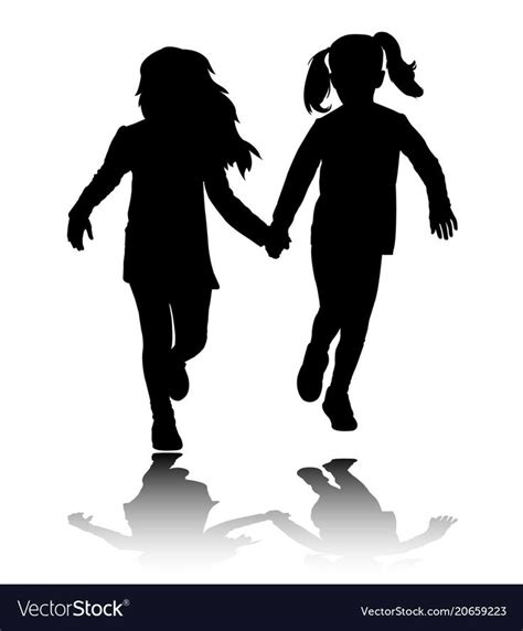 Two Preschooler Girls Holding Hands And Running Vector Image Girls