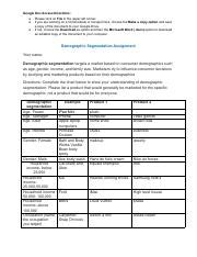 Copy Of Module Seven Lesson Two Demographic Segmentation Assignment Pdf