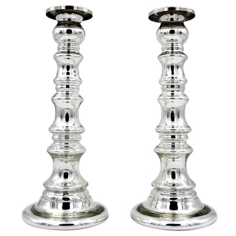 Tall Silver Mercury Glass Vintage Candlestick Pair At 1stdibs