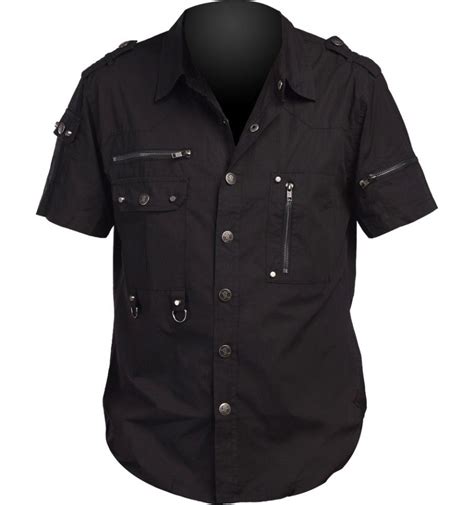 Goth Short Sleeve Shirt W Zippers And D Rings Black Half Sleeve