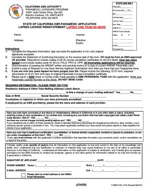 Fillable Online Emsa Ca State Of California Emt Paramedic Application