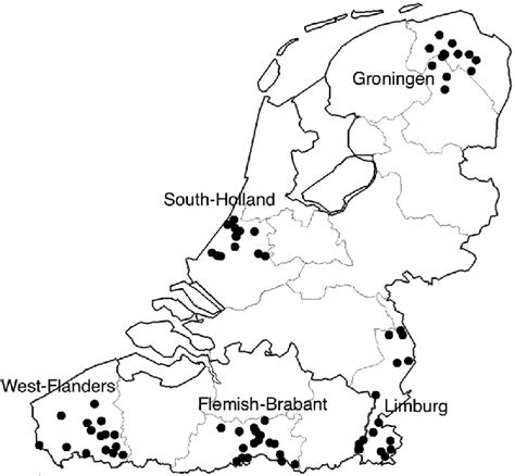 Map of the Dutch language area (The Netherlands and Flanders only) and... | Download Scientific ...