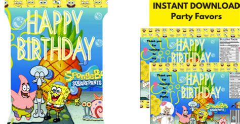 SpongeBob Favor Bags Chip Bag Template Printable