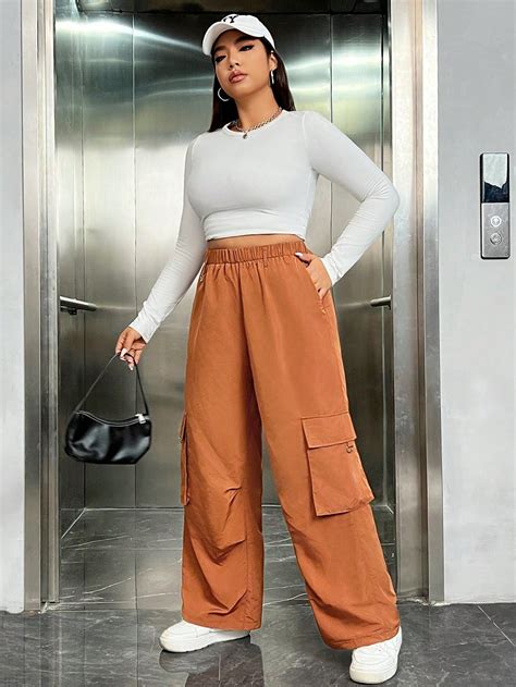 Shein Ezwear Pantalon Cargo Grande Taille Taille Lastique Et Coupe