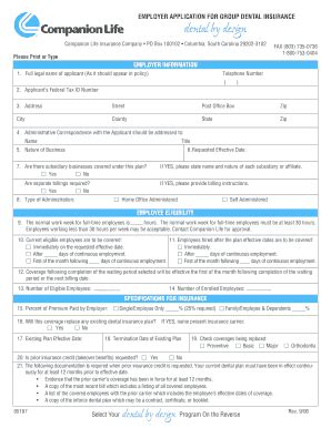 Fillable Online Companion Life Insurance Company PO Box 100102 Columbia