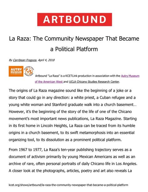 La Raza: the Community Newspaper That Became a Political Platform - DocsLib