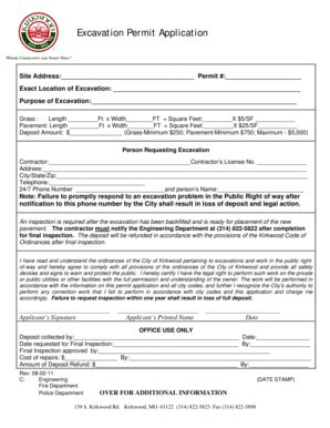 Fillable Online Kirkwoodmo Excavation Permit Application City Of