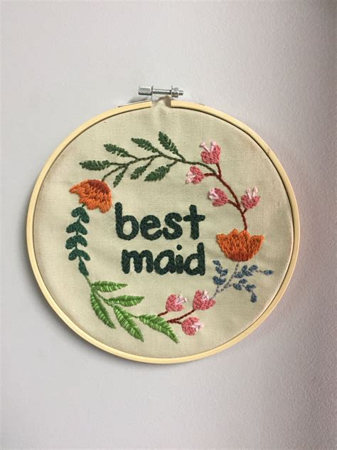 Hand Embroidered Wedding Gift Using Tapestry Wool And Mounted In A Hoop