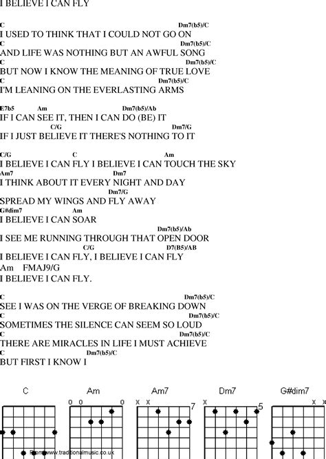 Christian Gospel Worship Song Lyrics with Chords - I Believe I Can Fly