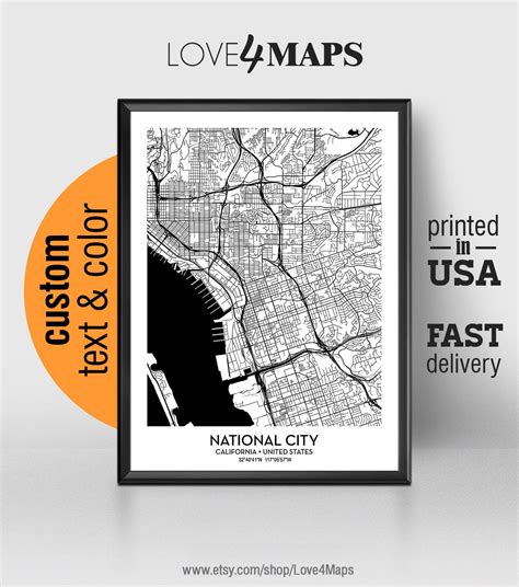 National City California Map National City City Print | Etsy