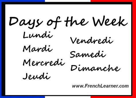 Days Of The Week In French