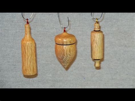 Turning Three Christmas Tree Ornaments Acorn Rolling Pin Wine