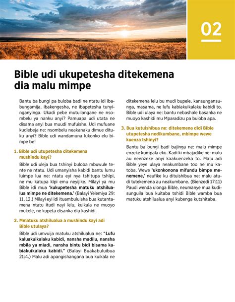 Bible Udi Ukupetesha Ditekemena Dia Malu Mimpe TSHIBUTSHILU TSHIA