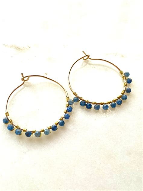 Blue Sapphire Gold Filled Mini Hoops Bridal Hoops Gem Hoops Etsy Uk