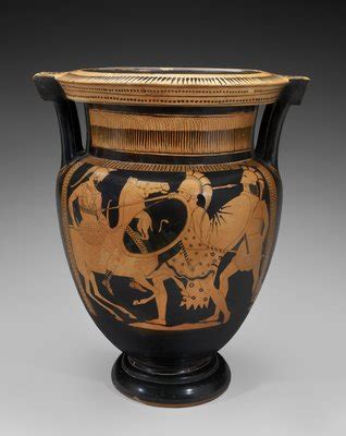 Red Figure Terracotta Column Krater With Battle Scene Bc