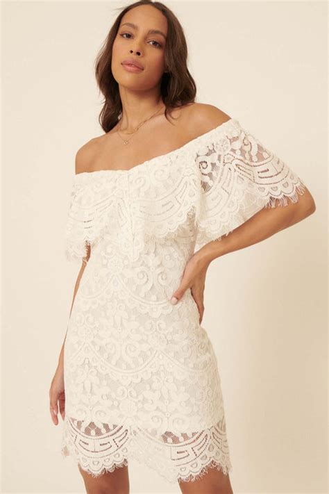 Precious Kiss Off Shoulder Lace Mini Dress Shoppromesa