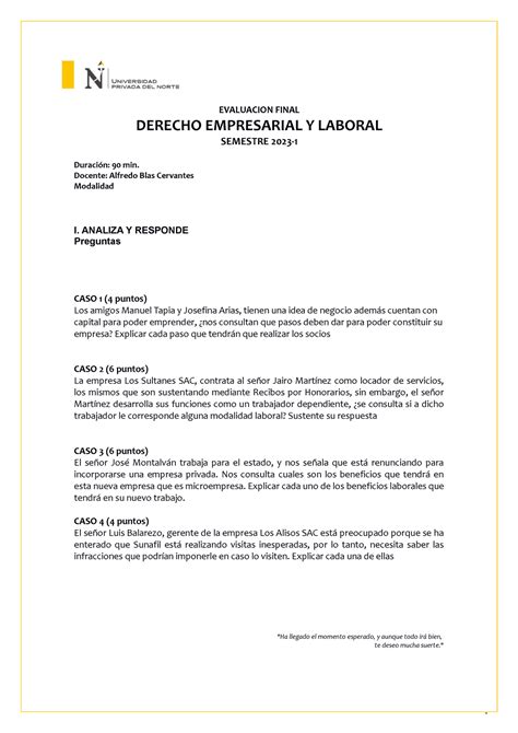 Ef Derecho Empresarial Y Laboral Evaluacion Final Derecho