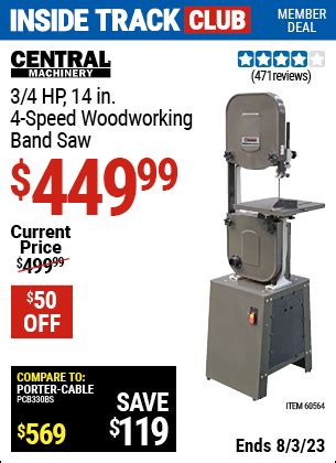 CENTRAL MACHINERY 14 In 4 Speed Woodworking Band Saw For 449 99