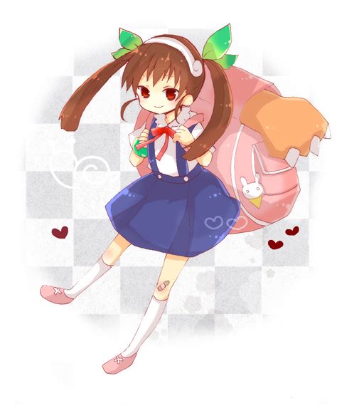 Safebooru Bag Bakemonogatari Bandaid Brown Hair Hachikuji Mayoi Long