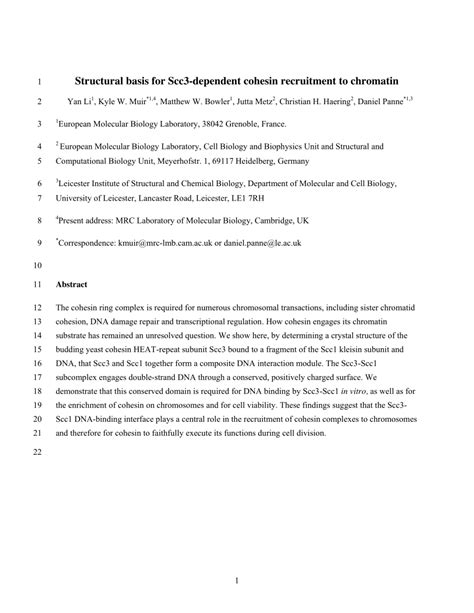 PDF Structural Basis For Scc3 Dependent Cohesin Recruitment To Chromatin