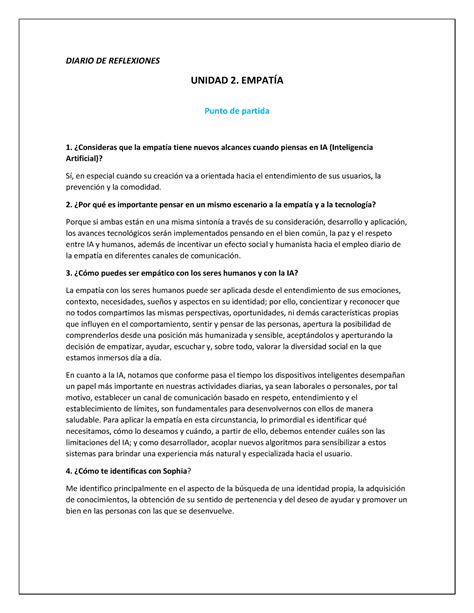 Diario de Reflexiones Unidad 2 Empatía para Resolver UVM DIARIO DE