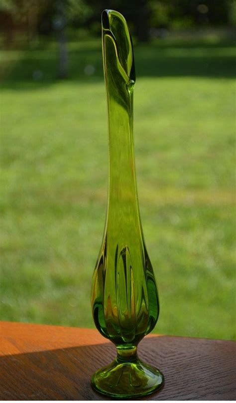 Viking Green Glass Tall Bud Vase Etsy Bud Vases Green Glass